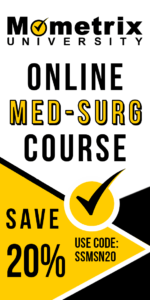 Advertisement for 20% off on the Mometrix University online Med-Surg course. Use code SSMSN20.