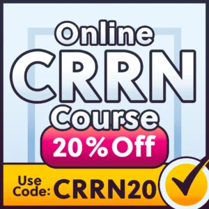 Promotional graphic for an online CRRN course offering 20% off with the code CRRN20.