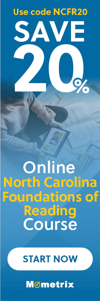 Click here for 20% off of Mometrix NC Foundations of Reading online course. Use code: SNCFR20